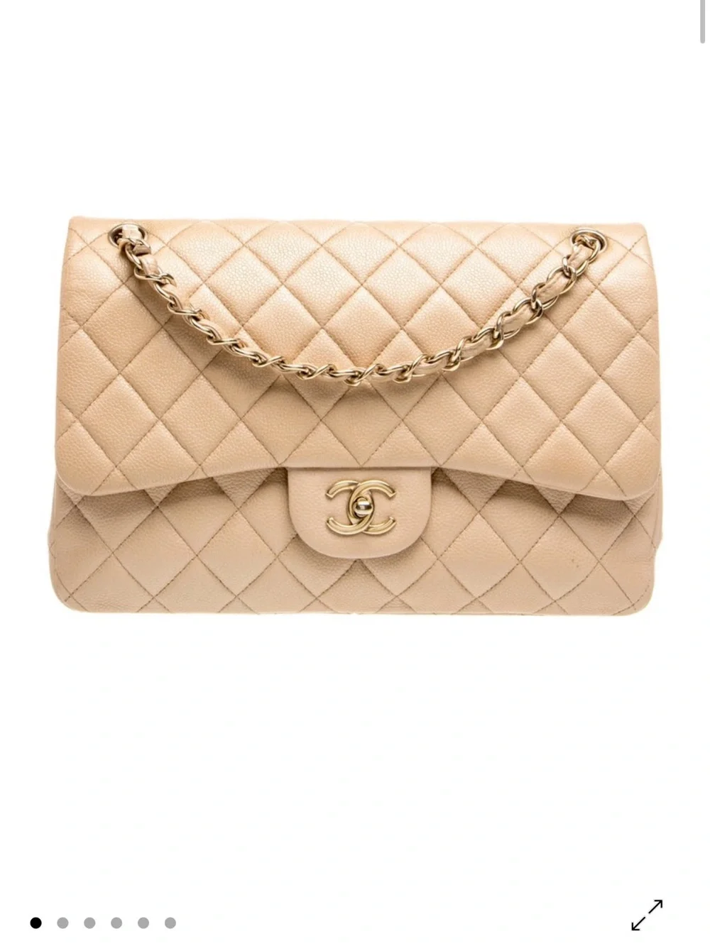 CHANEL Beige Quilted Double Flap Shoulder Bag with Gold Hardware